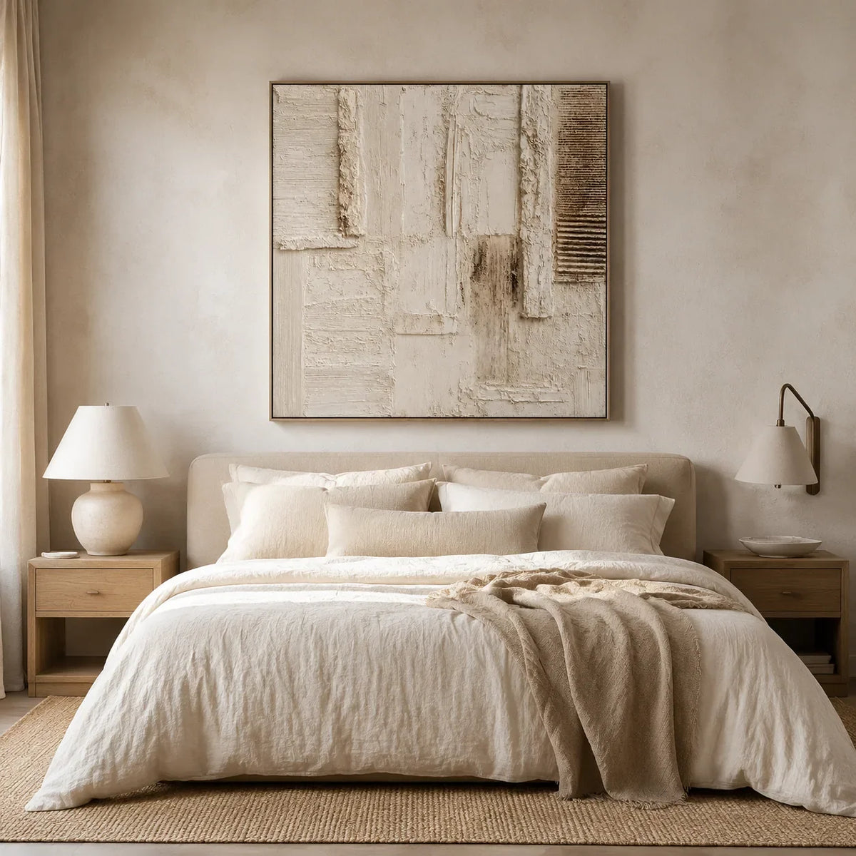 Woven Blocks Textured Wall Art styled with minimal interior decor | Olyrel