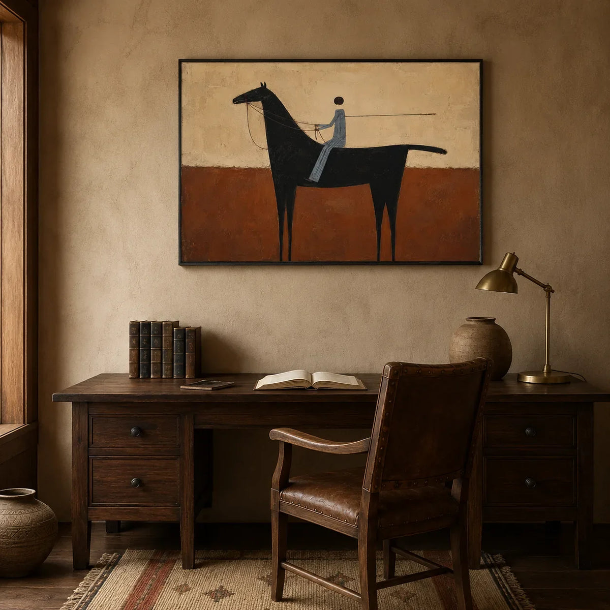 Terracotta Rider Horse Wall Art styled interior scene 2 | Olyrel