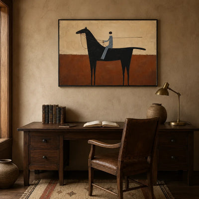 Terracotta Rider Horse Wall Art styled interior scene 2 | Olyrel