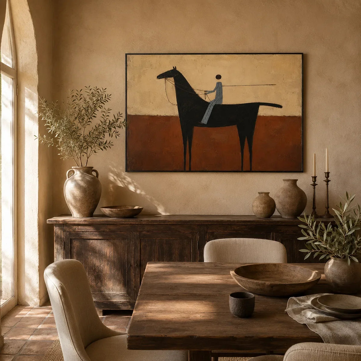 Terracotta Rider Horse Wall Art styled interior scene 3 | Olyrel
