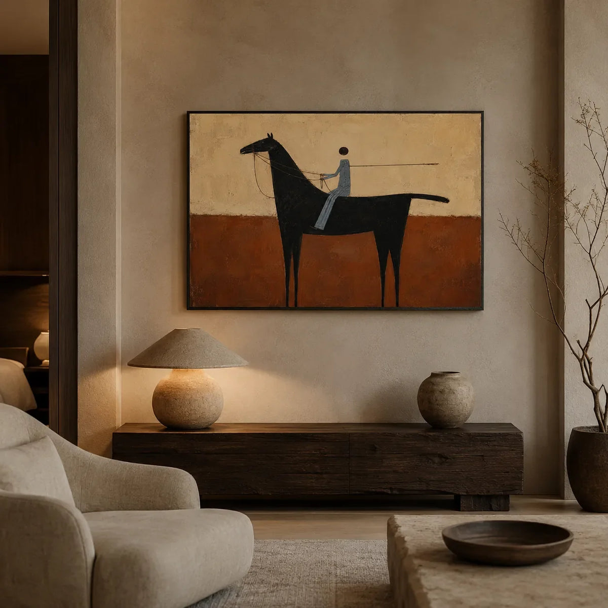 Terracotta Rider Horse Wall Art styled interior scene 4 | Olyrel