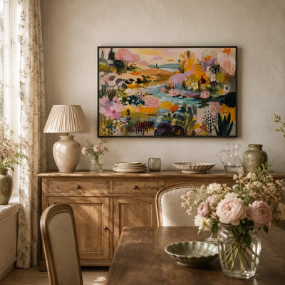 Blush Garden Stream Wall Art styled interior scene 2 | Olyrel