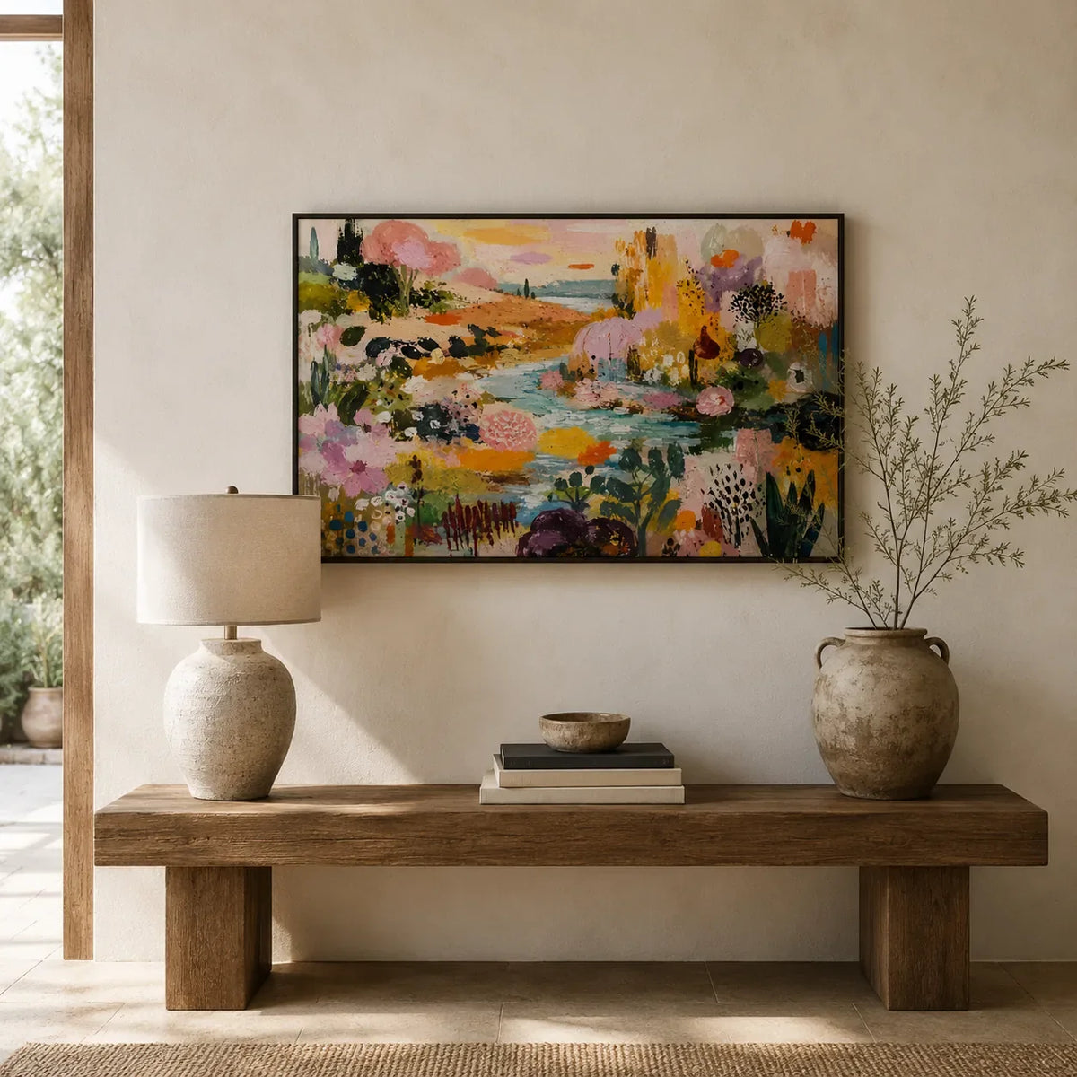 Blush Garden Stream Wall Art styled interior scene 4 | Olyrel