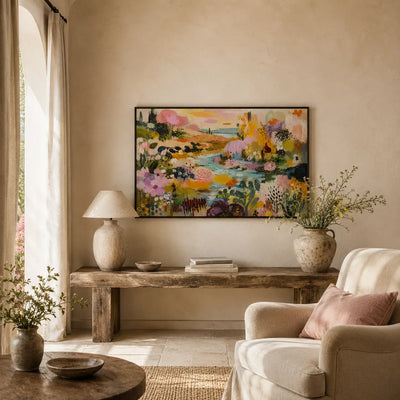 Blush Garden Stream Wall Art styled interior scene 5 | Olyrel