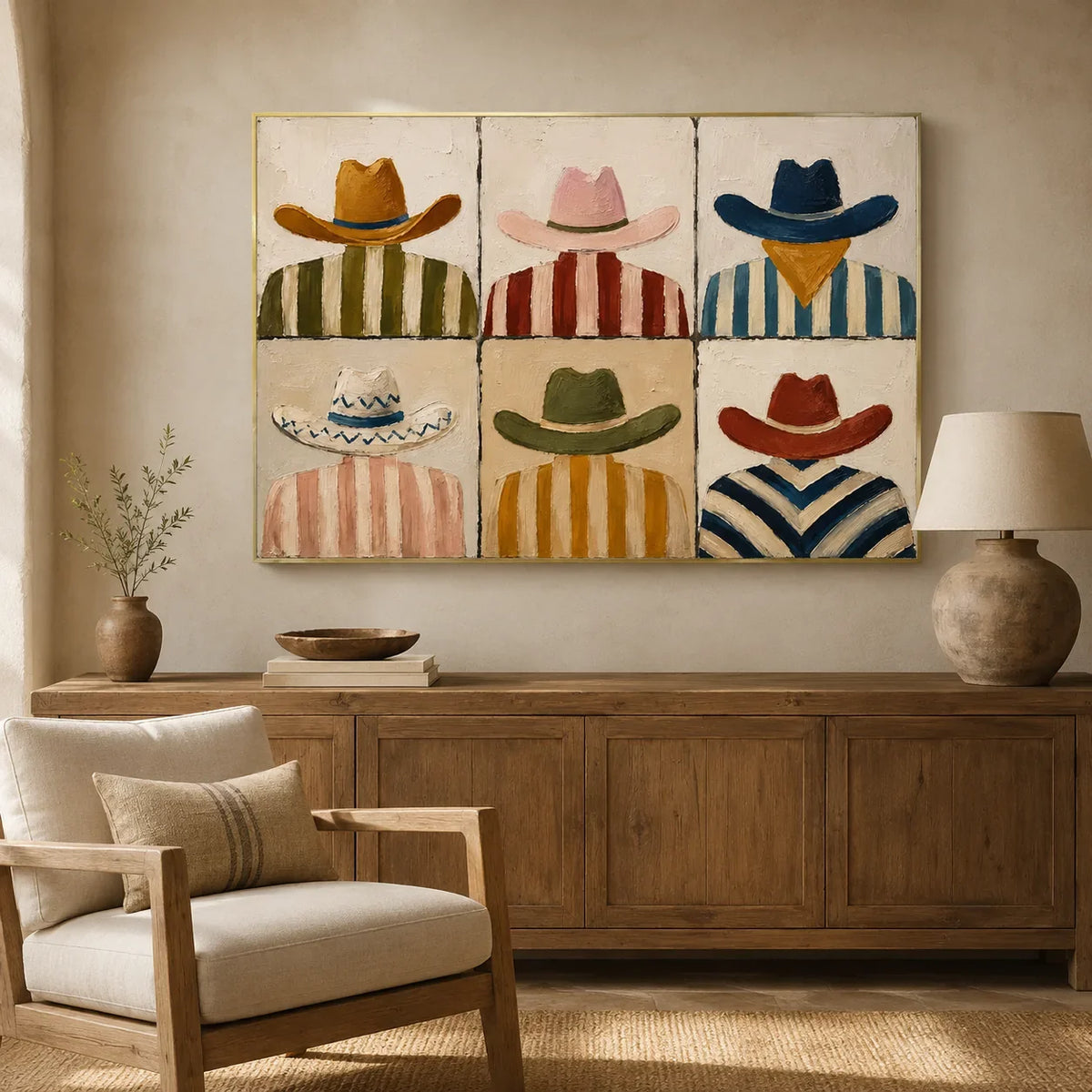 Western Hat Grid Wall Art styled interior scene 4 | Olyrel