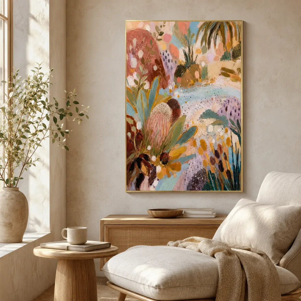 Desert Bloom Abstract Wall Art styled interior scene 5 | Olyrel