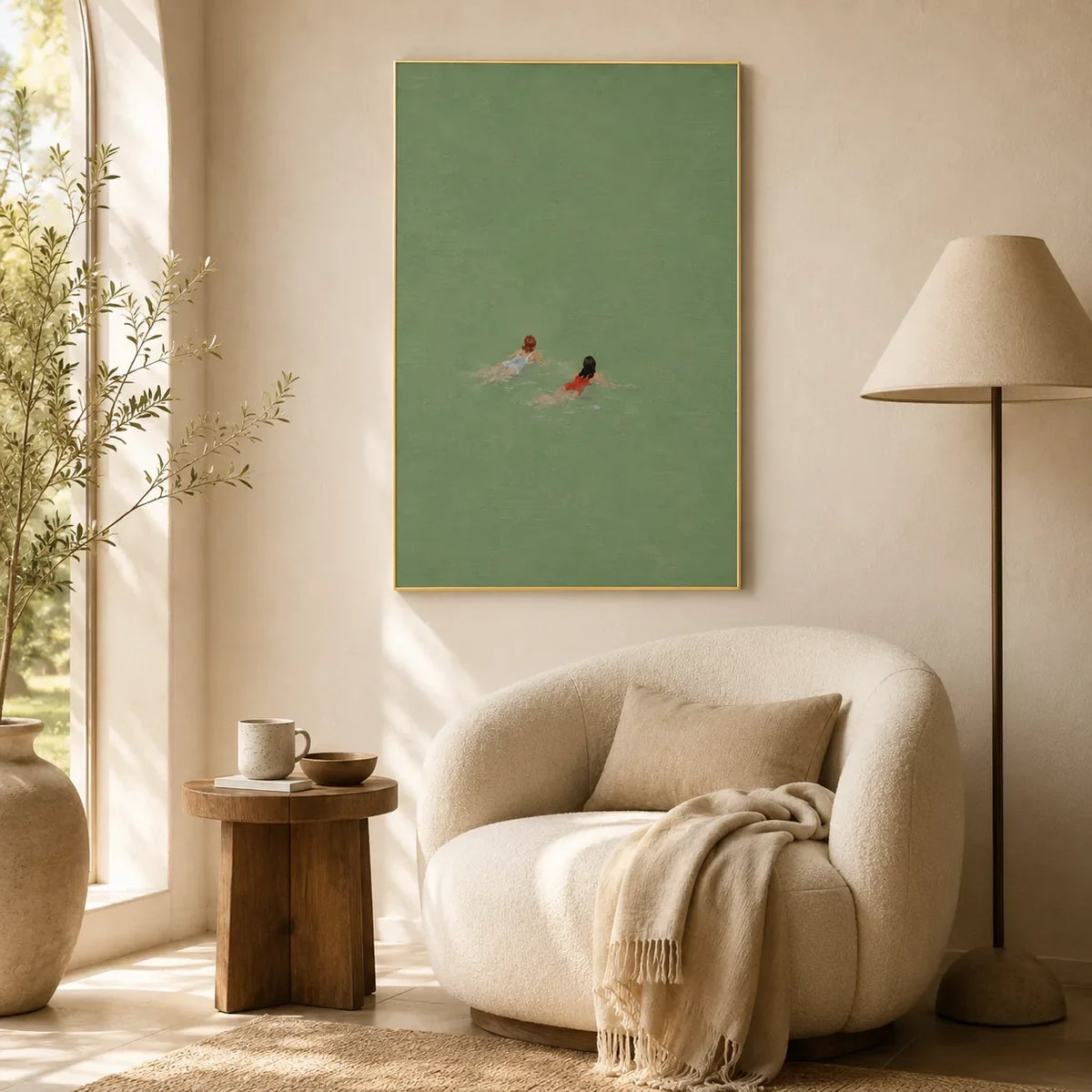 Sea Green Swimmers Wall Art styled interior scene 4 | Olyrel