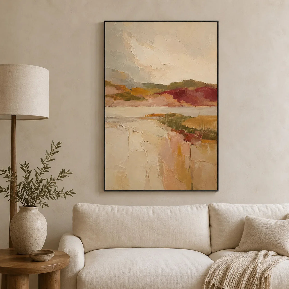 Blush Valley Landscape Wall Art styled interior scene 1 | Olyrel