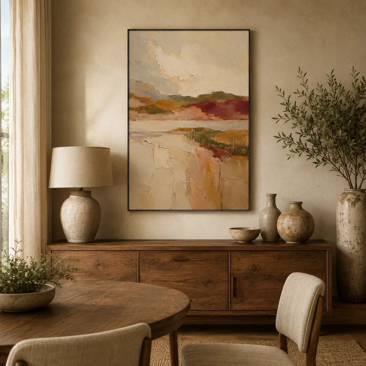 Blush Valley Landscape Wall Art styled interior scene 4 | Olyrel