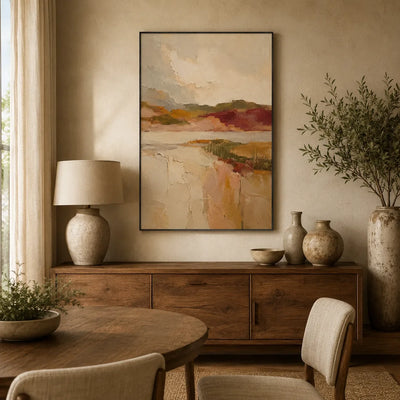 Blush Valley Landscape Wall Art styled interior scene 4 | Olyrel