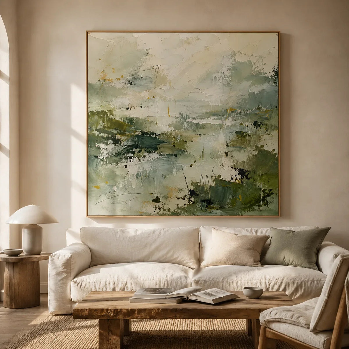 Sage Marsh Abstract Wall Art styled interior scene 1 | Olyrel