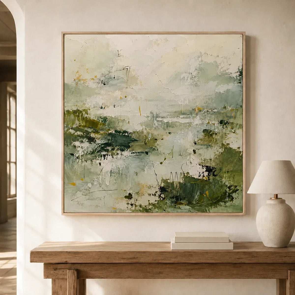Sage Marsh Abstract Wall Art styled interior scene 2 | Olyrel