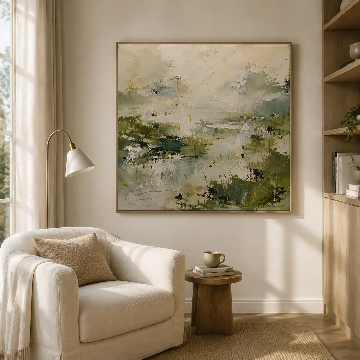 Sage Marsh Abstract Wall Art styled interior scene 4 | Olyrel