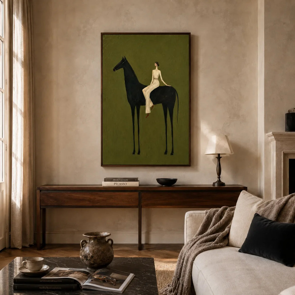 Midnight Horsewoman Figure Wall Art styled interior scene 1 | Olyrel
