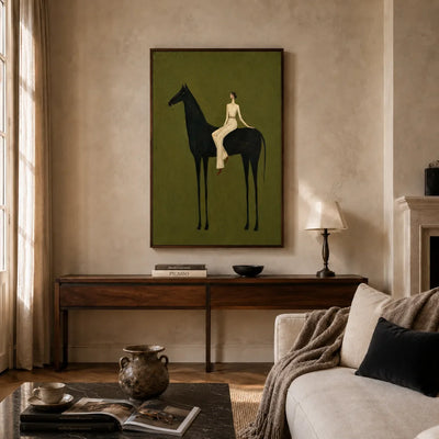 Midnight Horsewoman Figure Wall Art styled interior scene 1 | Olyrel