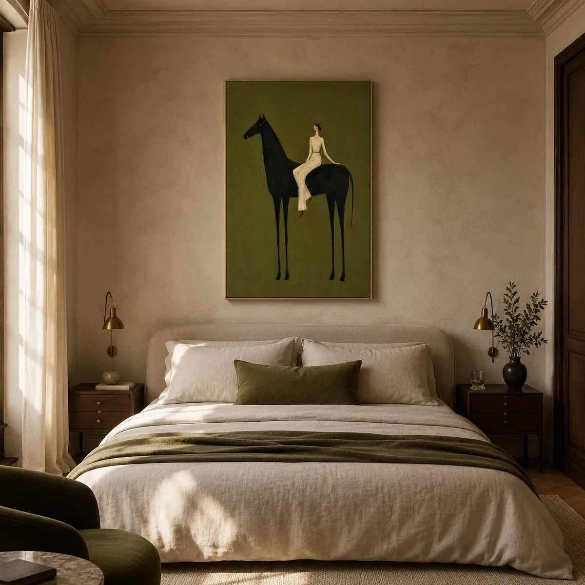 Midnight Horsewoman Figure Wall Art styled interior scene 2 | Olyrel