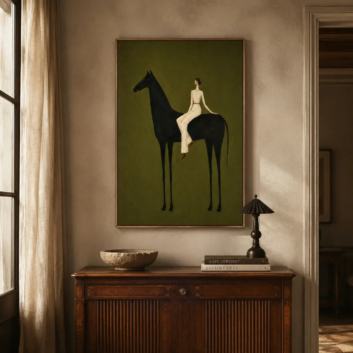 Midnight Horsewoman Figure Wall Art styled interior scene 3 | Olyrel
