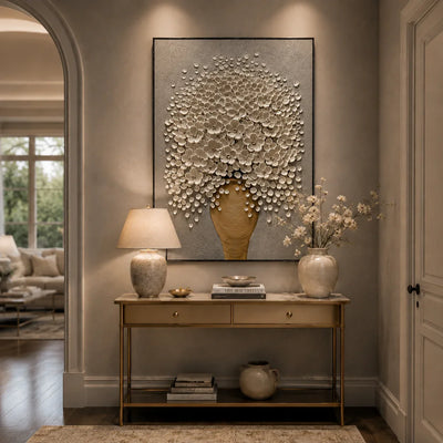 White Blossom Floral Wall Art styled in a entryway | Olyrel