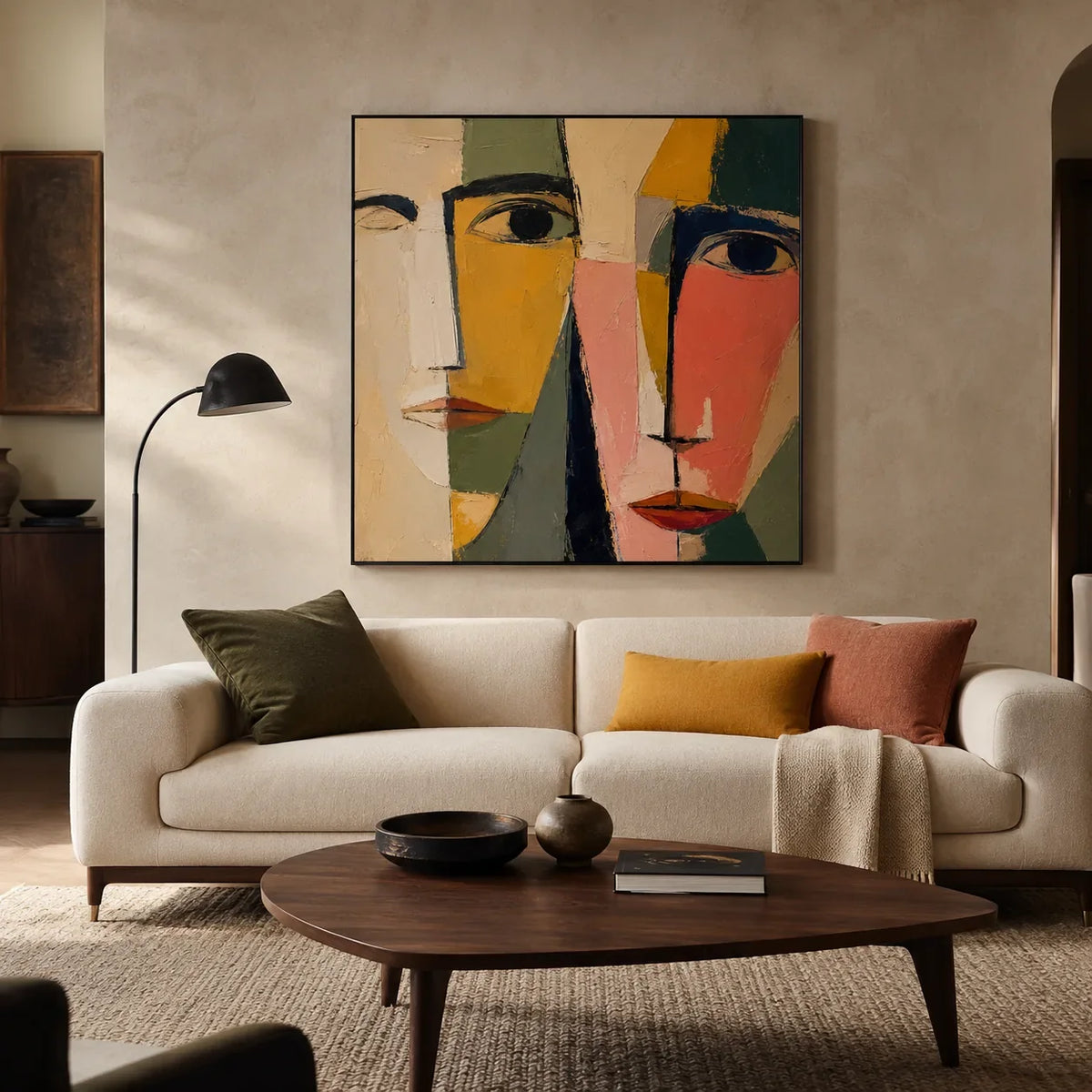 Colorblock Faces Abstract Wall Art styled interior scene 1 | Olyrel