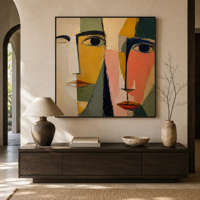 Colorblock Faces Abstract Wall Art styled interior scene 3 | Olyrel