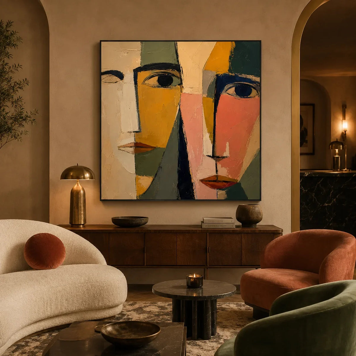 Colorblock Faces Abstract Wall Art styled interior scene 5 | Olyrel