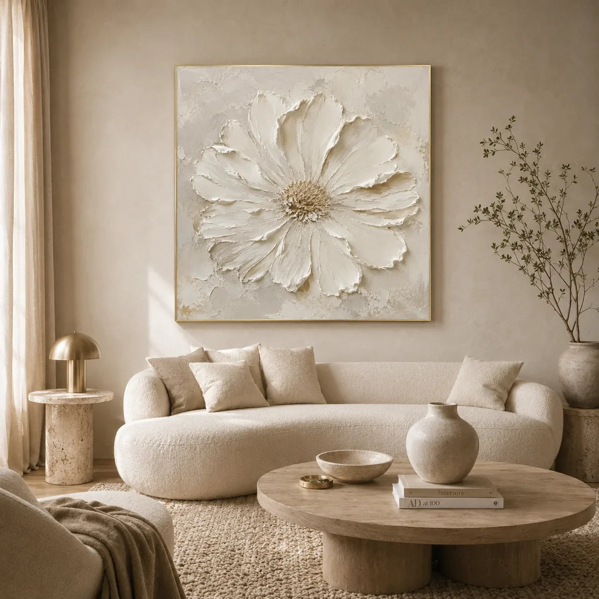 Ivory Daisy Relief Wall Art styled interior scene 1 | Olyrel