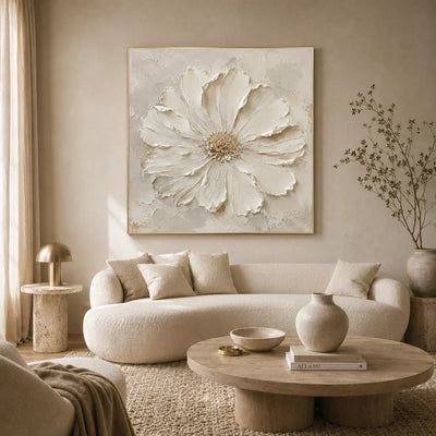 Ivory Daisy Relief Wall Art styled interior scene 1 | Olyrel