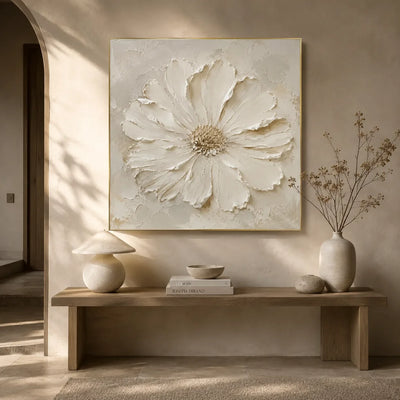 Ivory Daisy Relief Wall Art styled interior scene 4 | Olyrel