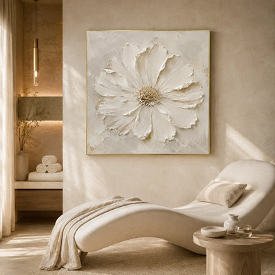 Ivory Daisy Relief Wall Art styled interior scene 5 | Olyrel