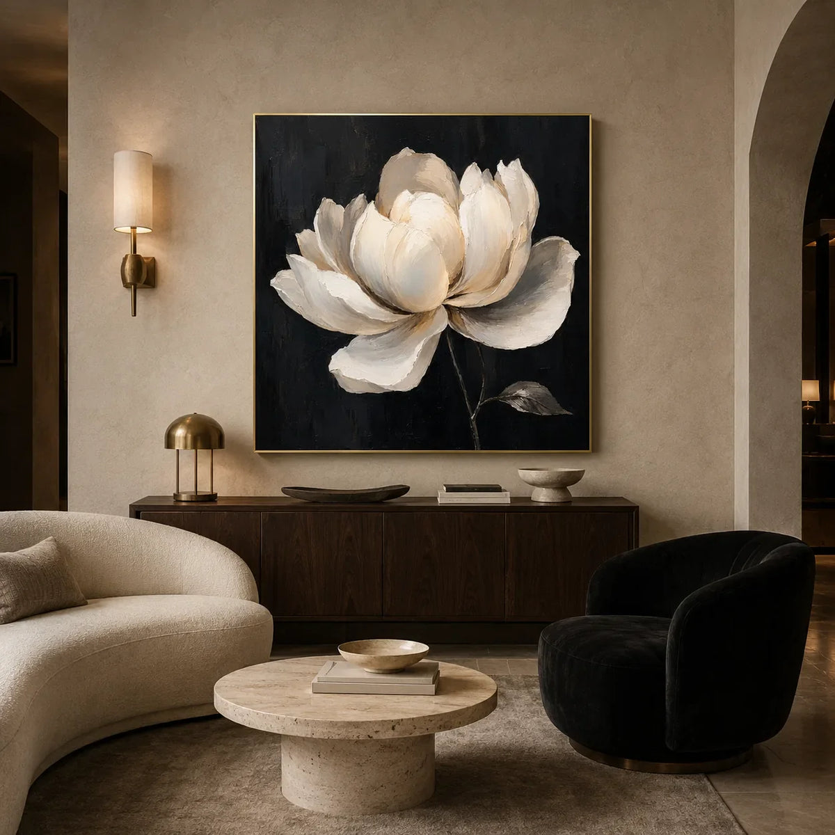 Midnight Magnolia Floral Wall Art styled interior scene 6 | Olyrel