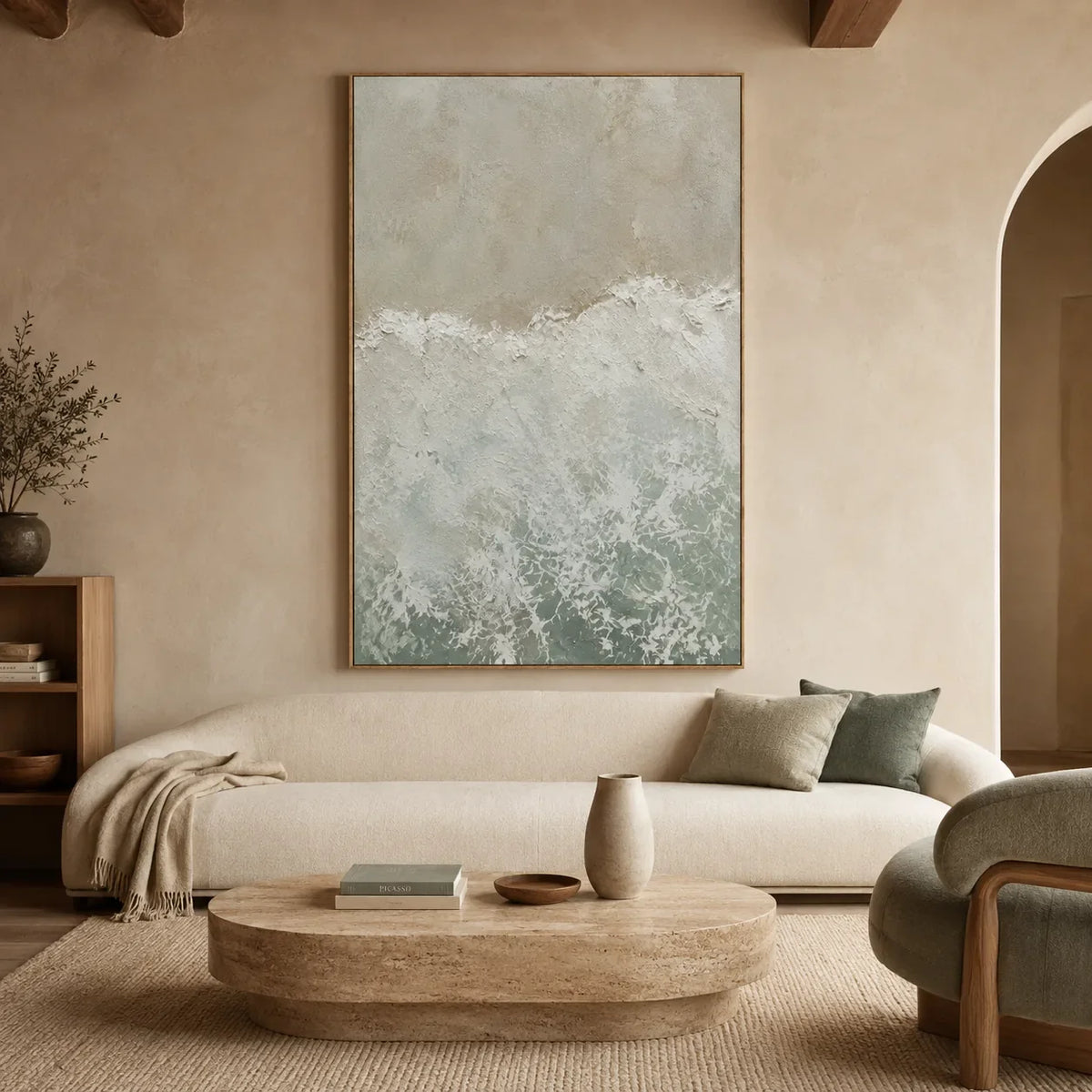 Seafoam Break Textured Wall Art styled interior scene 1 | Olyrel