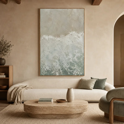 Seafoam Break Textured Wall Art styled interior scene 1 | Olyrel