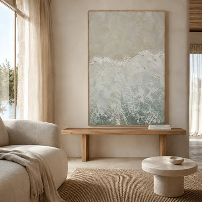 Seafoam Break Textured Wall Art styled interior scene 2 | Olyrel