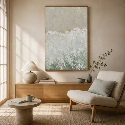 Seafoam Break Textured Wall Art styled interior scene 5 | Olyrel