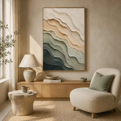 Sage Strata Textured Wall Art styled interior scene 2 | Olyrel
