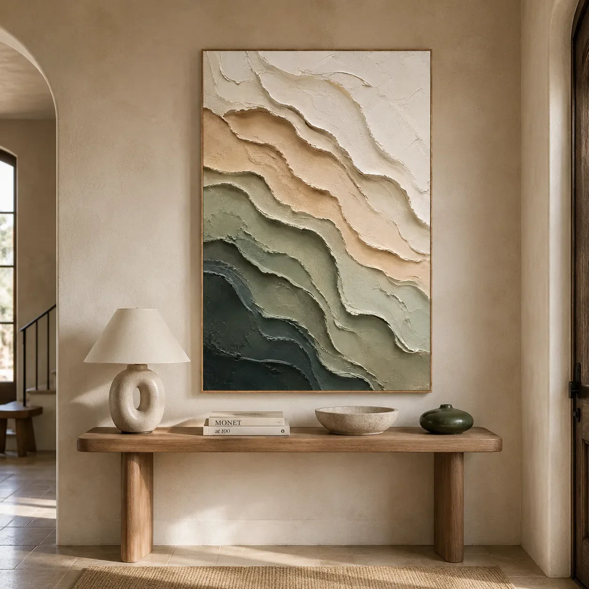 Sage Strata Textured Wall Art styled interior scene 3 | Olyrel