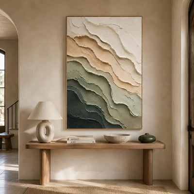 Sage Strata Textured Wall Art styled interior scene 3 | Olyrel