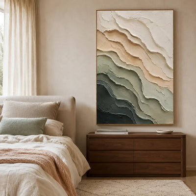 Sage Strata Textured Wall Art styled interior scene 4 | Olyrel