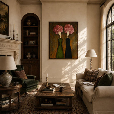 Pink Bloom Figure Wall Art shown in a quiet home office | Olyrel