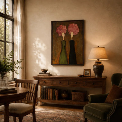 Pink Bloom Figure Wall Art styled with minimal interior decor | Olyrel
