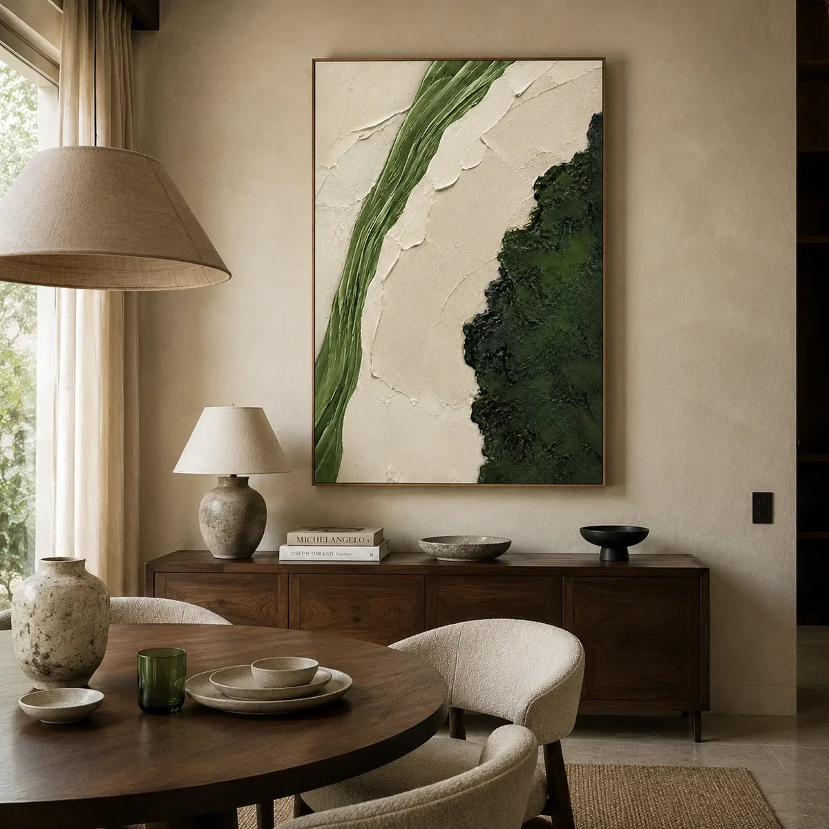 Verdant Divide Textured Wall Art styled interior scene 4 | Olyrel