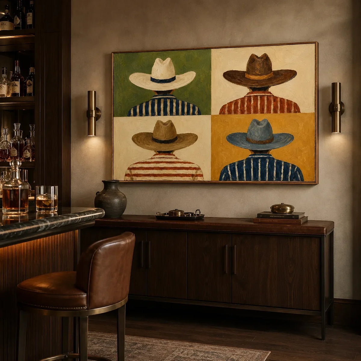 Western Quartet Figure Wall Art styled interior scene 3 | Olyrel