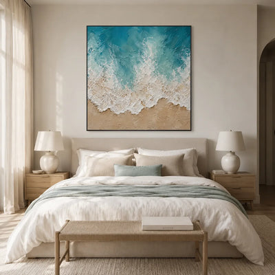 Seafoam Lace Textured Wall Art styled interior scene 2 | Olyrel
