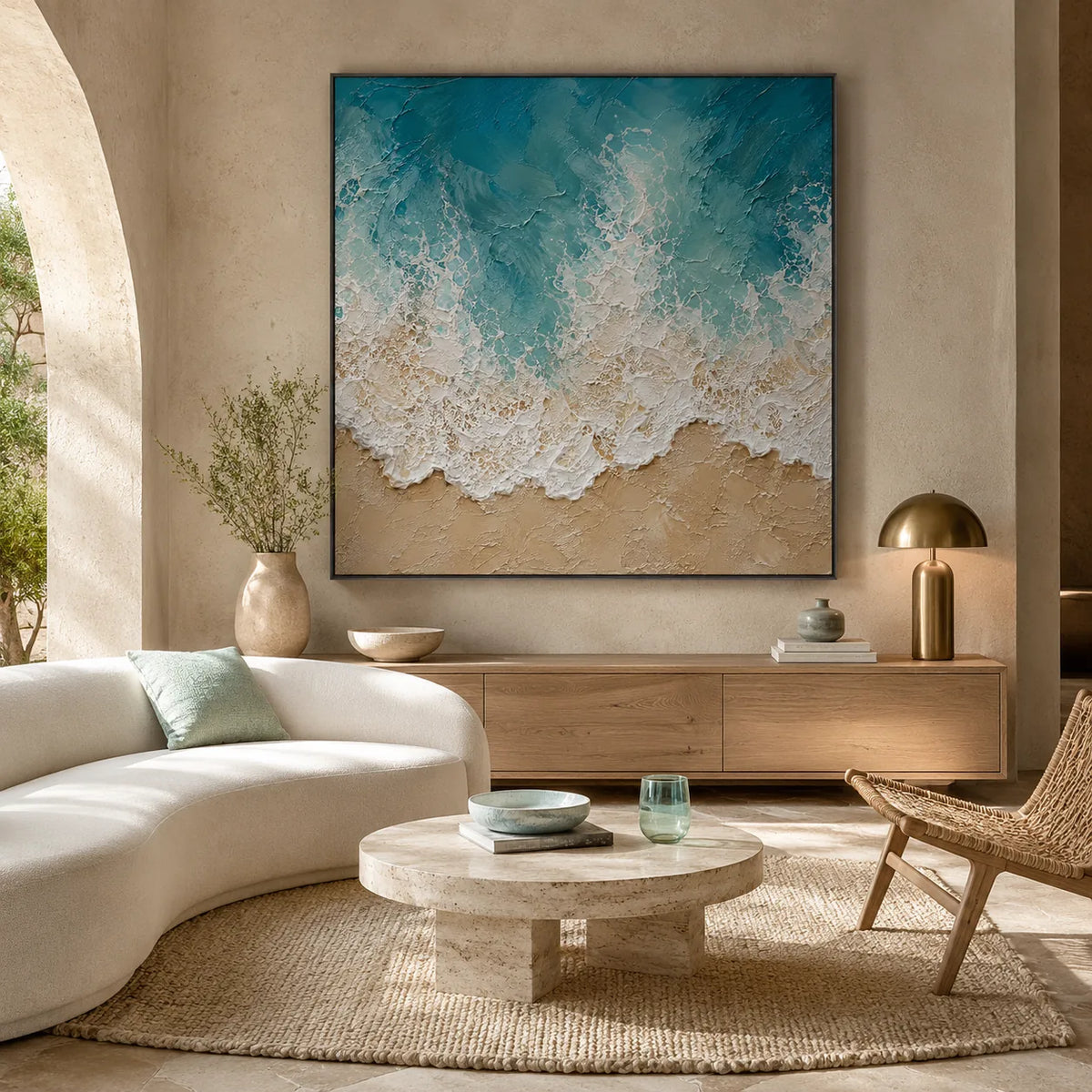 Seafoam Lace Textured Wall Art styled interior scene 3 | Olyrel