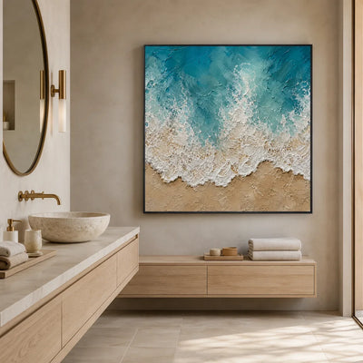 Seafoam Lace Textured Wall Art styled interior scene 4 | Olyrel