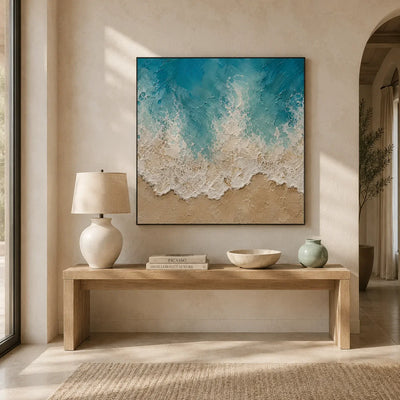 Seafoam Lace Textured Wall Art styled interior scene 5 | Olyrel