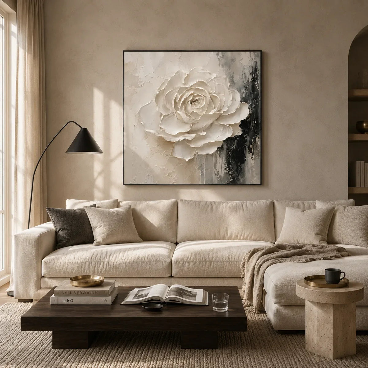Sculpted Rose Relief Wall Art styled interior scene 1 | Olyrel