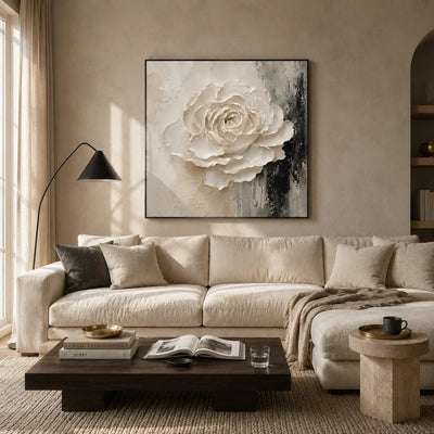Sculpted Rose Relief Wall Art styled interior scene 1 | Olyrel