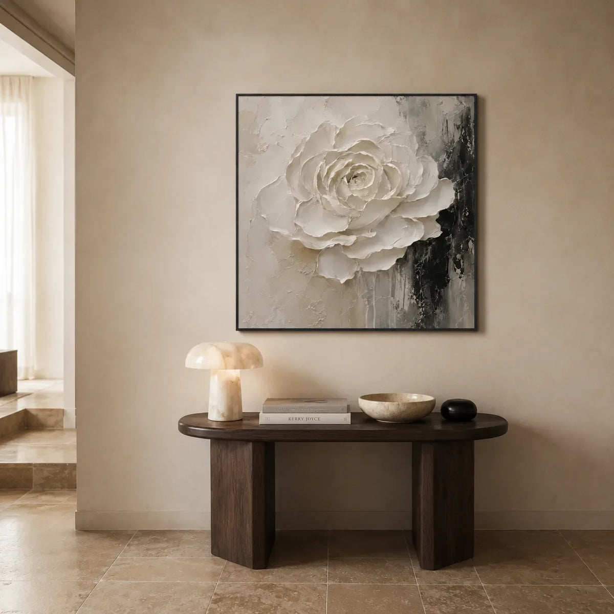 Sculpted Rose Relief Wall Art styled interior scene 5 | Olyrel