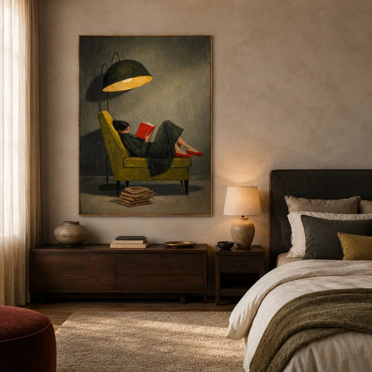 Quiet Reader Figure Wall Art styled interior scene 6 | Olyrel